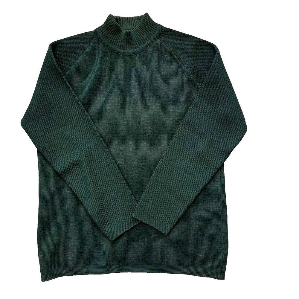 Vntg 70s–80s Eddie Bauer L Mock Neck Knit Sweater Green Raglan Outdoor Heritage